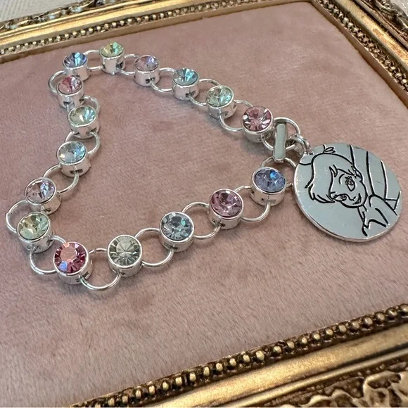 Y2K Vintage Avon Disney Tinkerbell Charm Bracelet Pastel Crystal Rhinestones - Picture 3 of 15